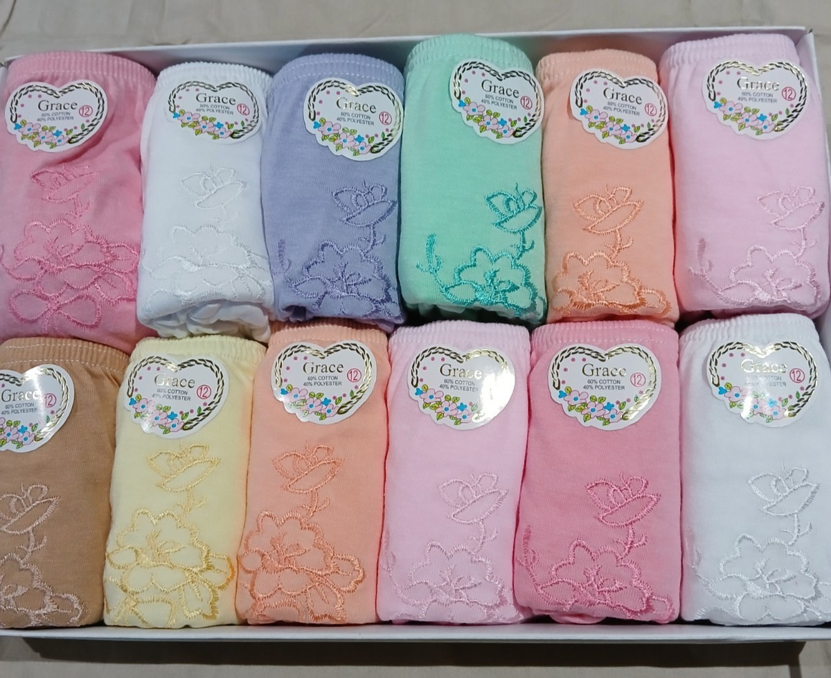 BOX OF 12-NWT GRACE WOMEN’S COTTON FULL BRIEF PANTIES UNDERWEAR SIZES:9,10,11,12