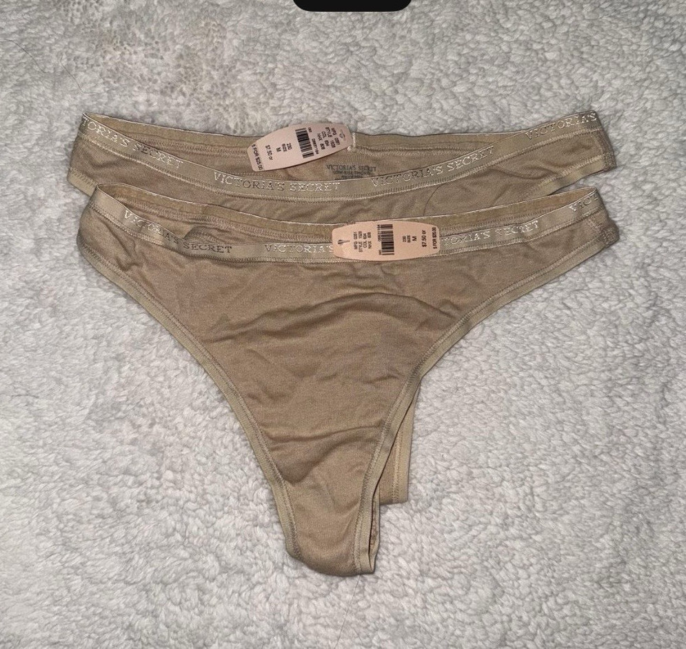 VTG NWT 100% Cotton Victoria’s Secret Low Rise Thong Beige M 2 pairs. #Y2K