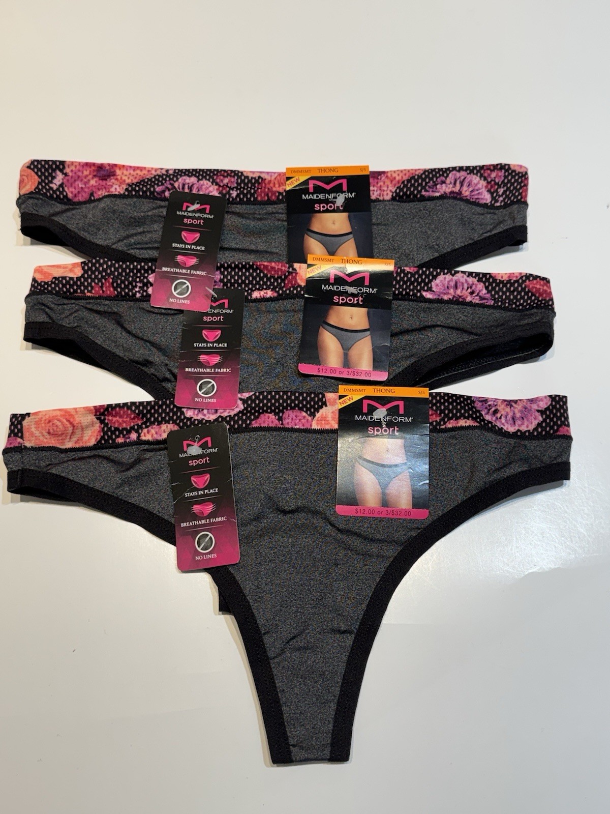 NWT Maidenform Sport Thong Panties DMMSMT Size 5 S 3 Pairs