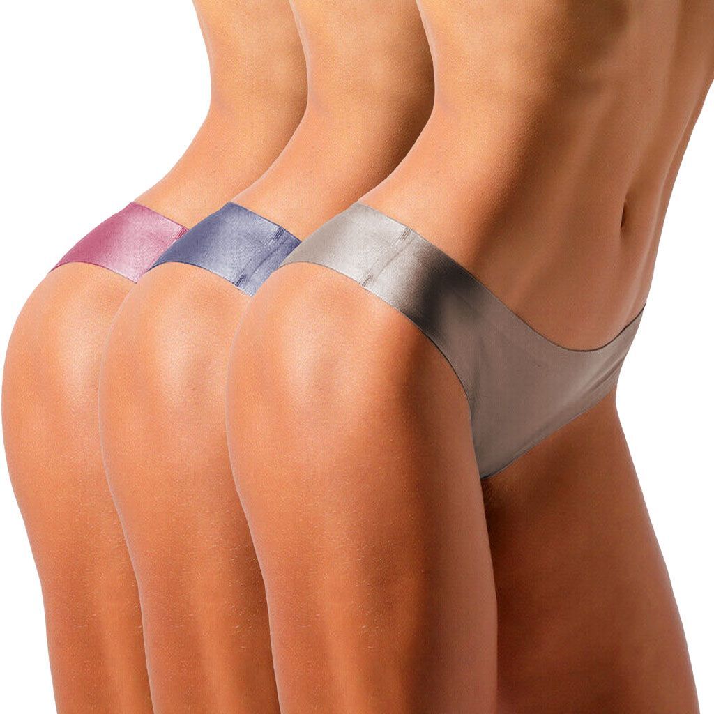 Women Ice Silk G-string Briefs Panties Seamless Thongs Underwear Lingerie Plus