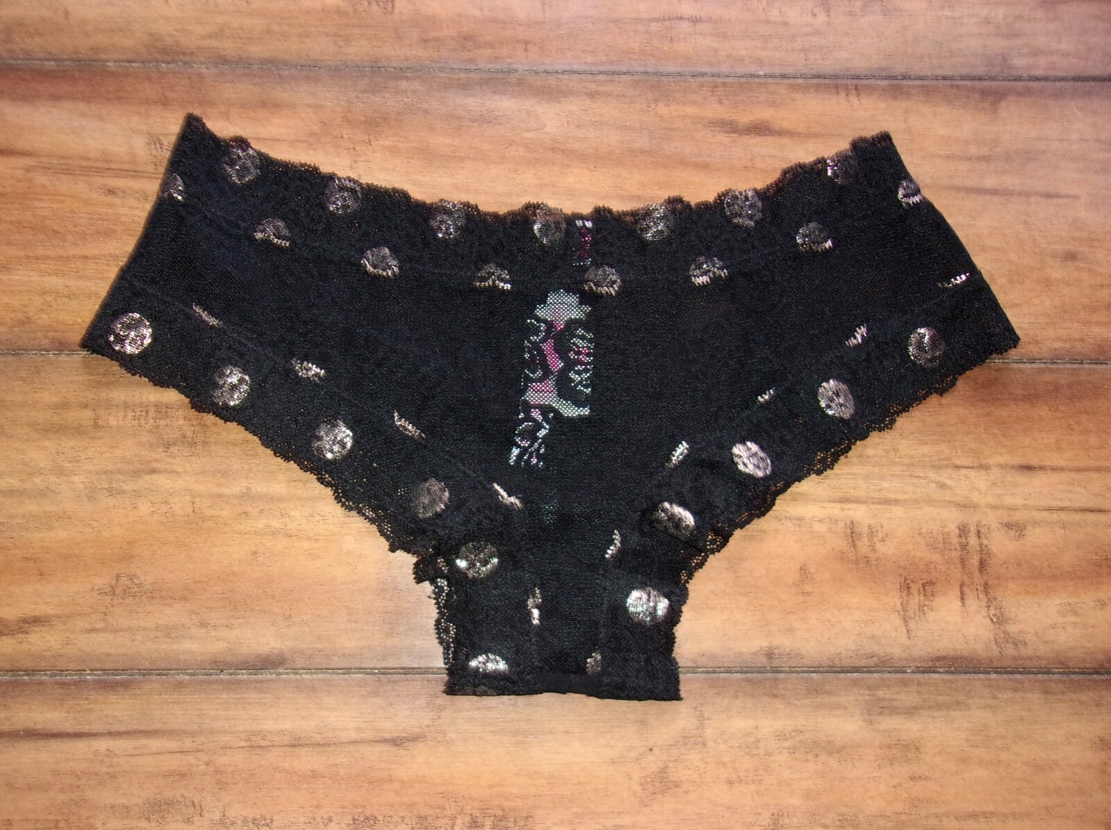 VICTORIA’S SECRET PINK ~ NWT! Small ~ Lace & GOLD Metallic DOT CHEEKSTER Panty