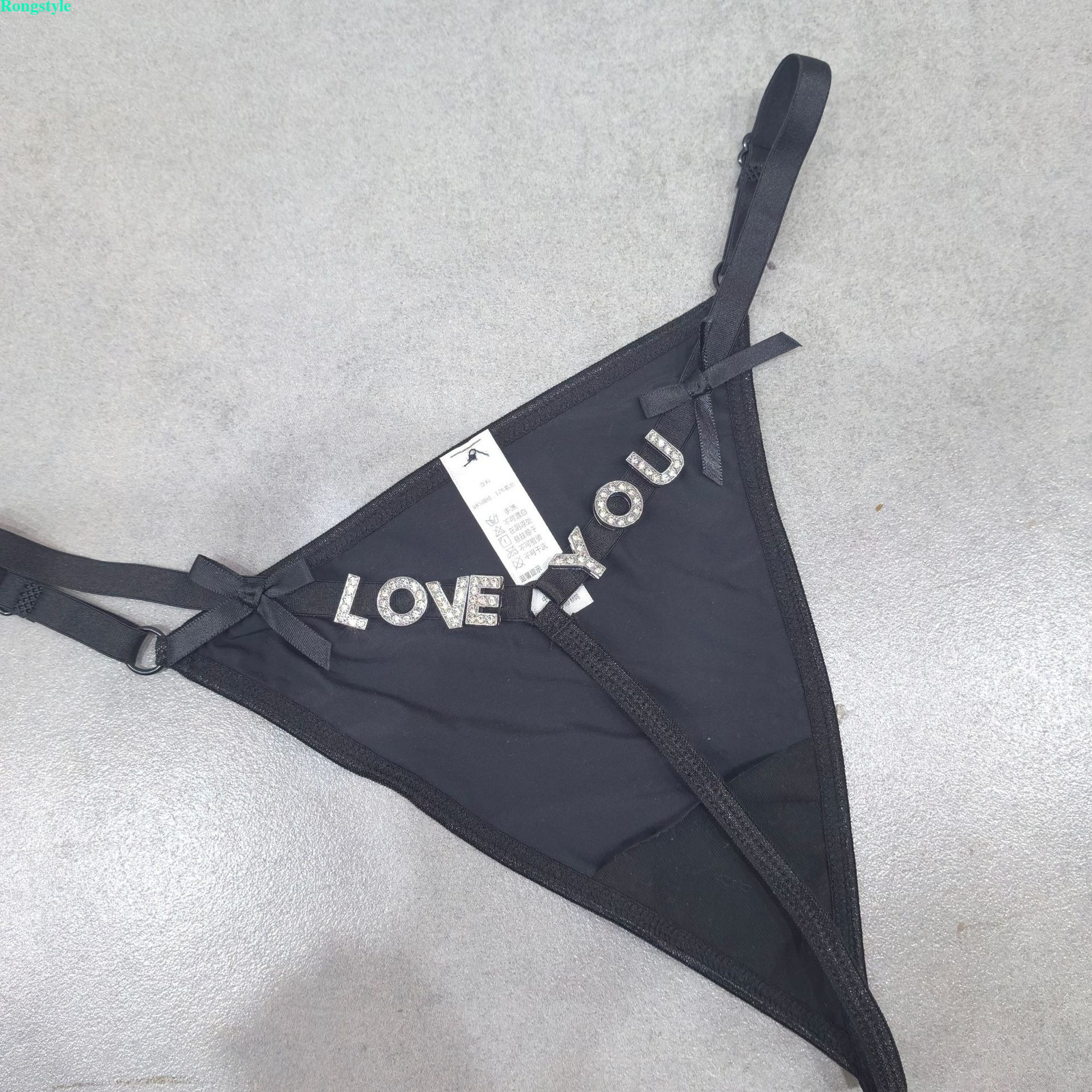 Sexy Women Rhinestone Letter Bow Elastic Waist Thongs Panties G-String Underwear
