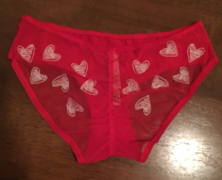 Victorias Secret Red Hearts Hip Hugger Hipster Panties Size XS Ruched Sheer Back