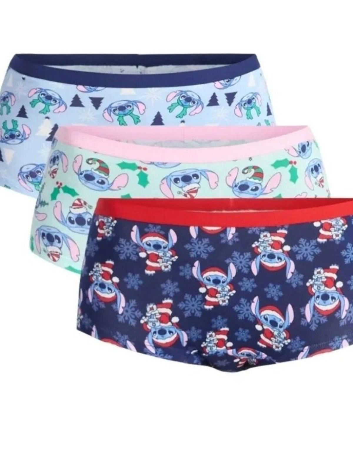 Disney Stitch Women’s Christmas Boyshort Panties, 3-Pack, Size L(12-14)
