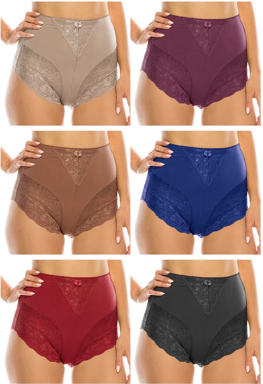 Pack Of 6 High Waisted Briefs Tummy Control Girdles Lace Lot Panties #31 Sz 2XL