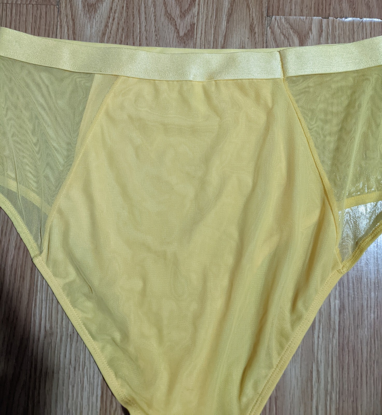 Moons & Junes High Waist Panties L Ewe Brief Yellow Sheer Mesh Panel