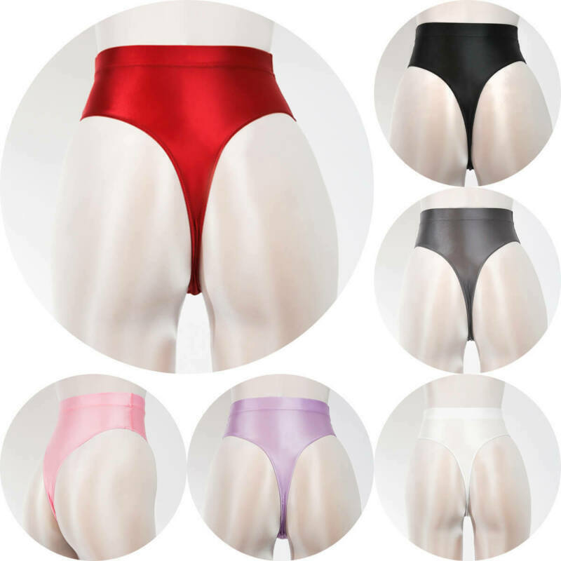 Glossy Shiny Satin T-back Panties Wet Look Thongs Plus Size Underwear