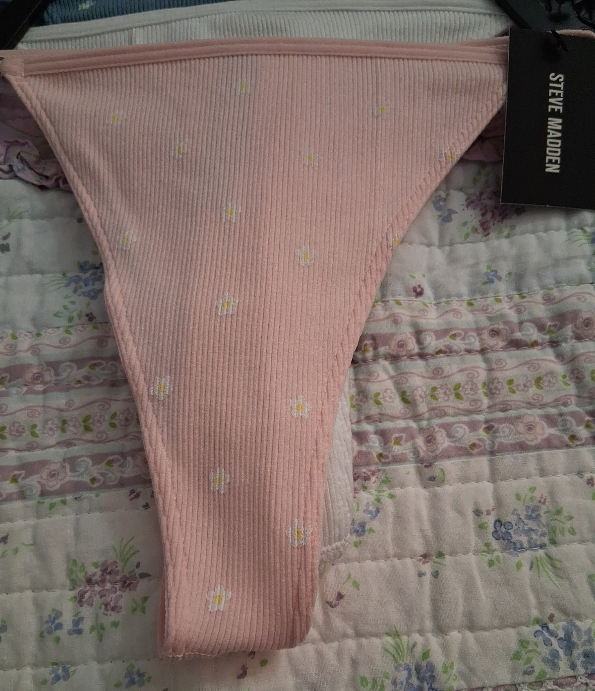 Steve Madden Womens 5 pk Ribbed Flowers & Solids Thong Panties Sz Large NWT + 🎁