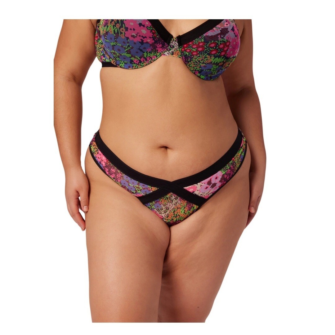 Parade Mesh Strappy Thong Underwear, 2-Pack Panties Black Floral Womens Plus 3XL