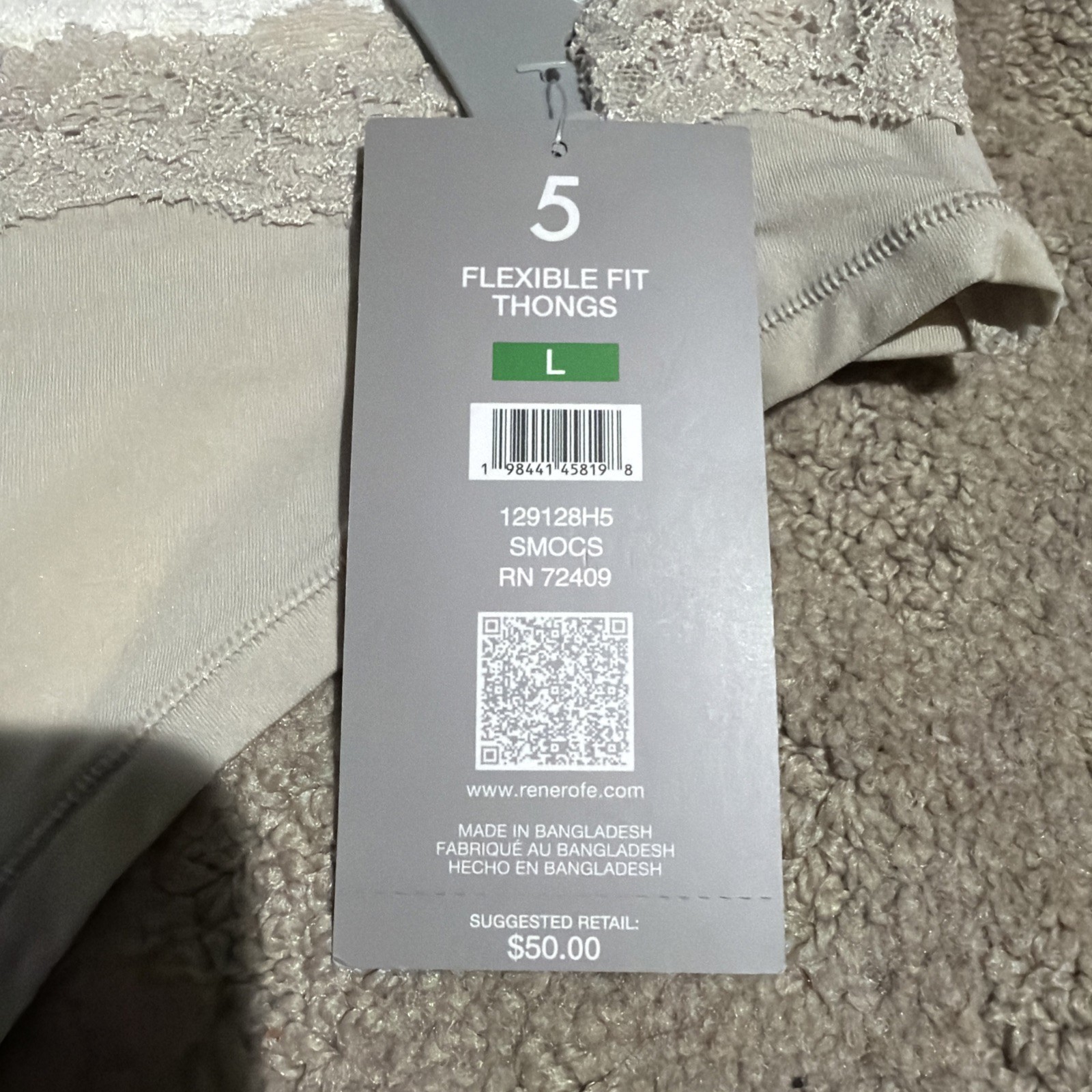 Essentials By Rene Rofe 5pk Flexible Fit Lace Trim Thongs. Sz L. NWT!