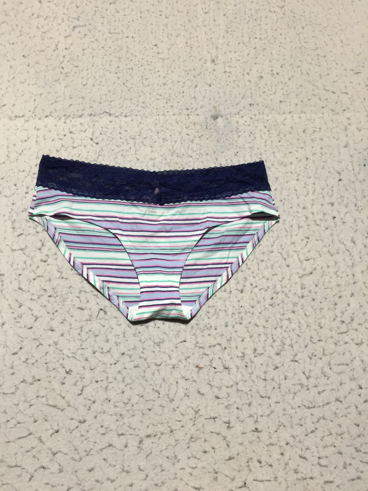 NEW Victorias Secret Underwear Womens L Large Blue Striped Crochet Coverage