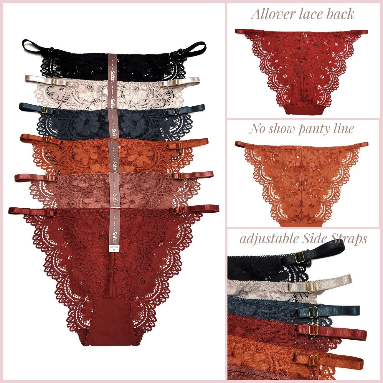 Lot 6 Allover Lace No Show Panty Line Seamless Bikini Brazilian Lingerie panties