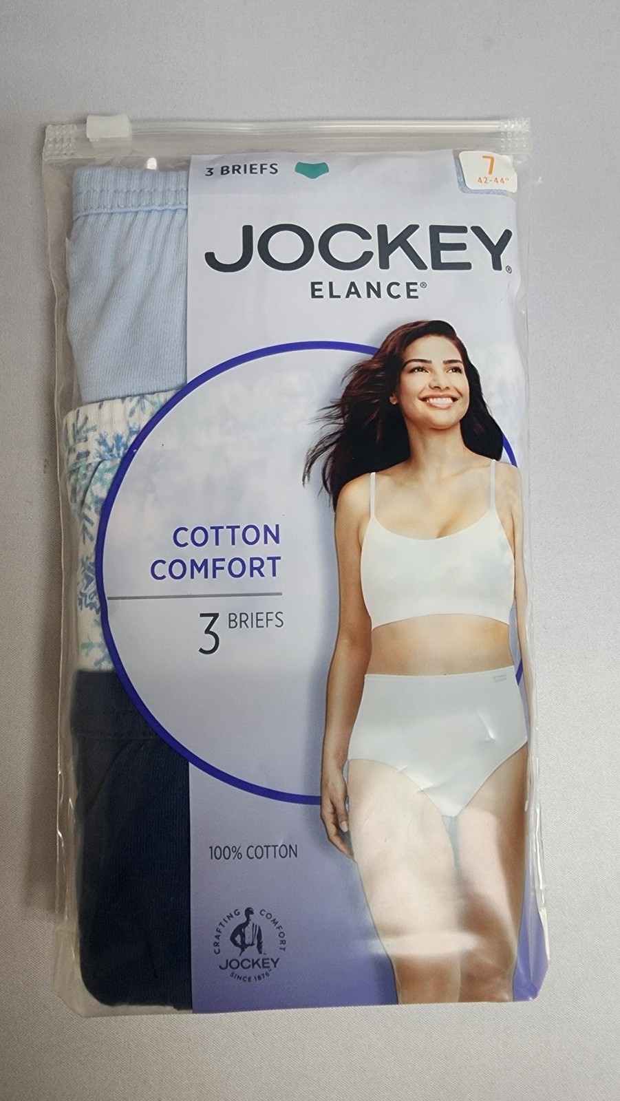 Jockey Elance Cotton Comfort Brief Panties – Size 7 – 3 Pack Mixed Blues