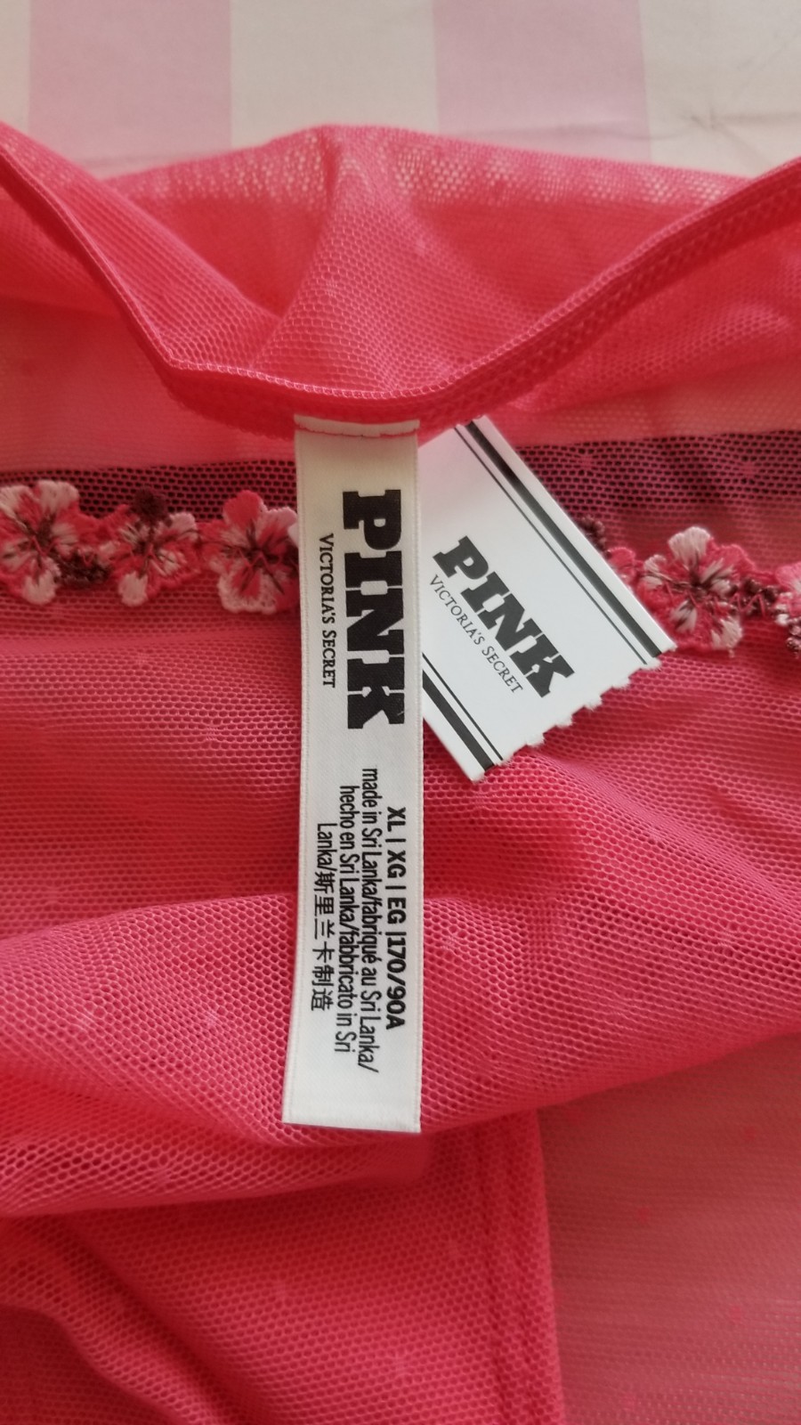 VICTORIA’S SECRET PINK WINK STRING BIKINI PANTY HIBISCUS EMBROIDERY XL PINK
