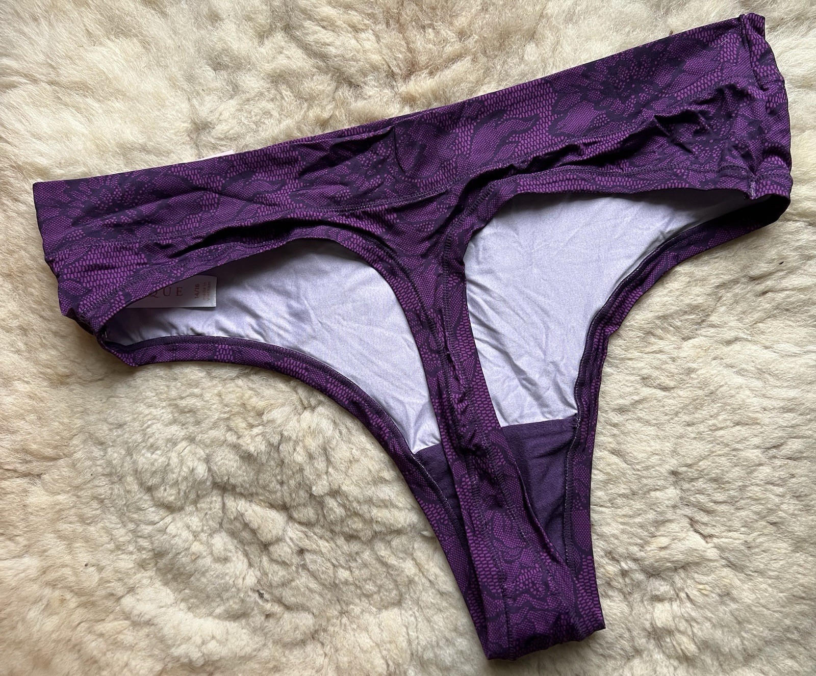 Lane Bryant Cacique Comfort Bliss Thong Wide Band 14/16 Nylon Violet Flower NWT