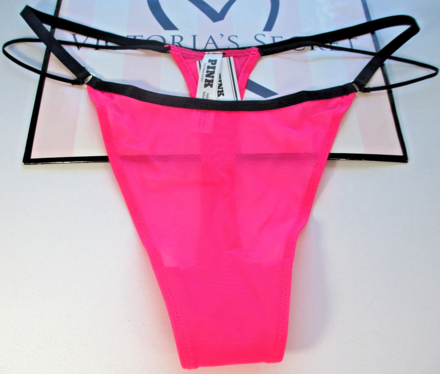 VICTORIA’S SECRET PINK High Leg Thong Panty S M L XL Pink Black NWT Strappy VS