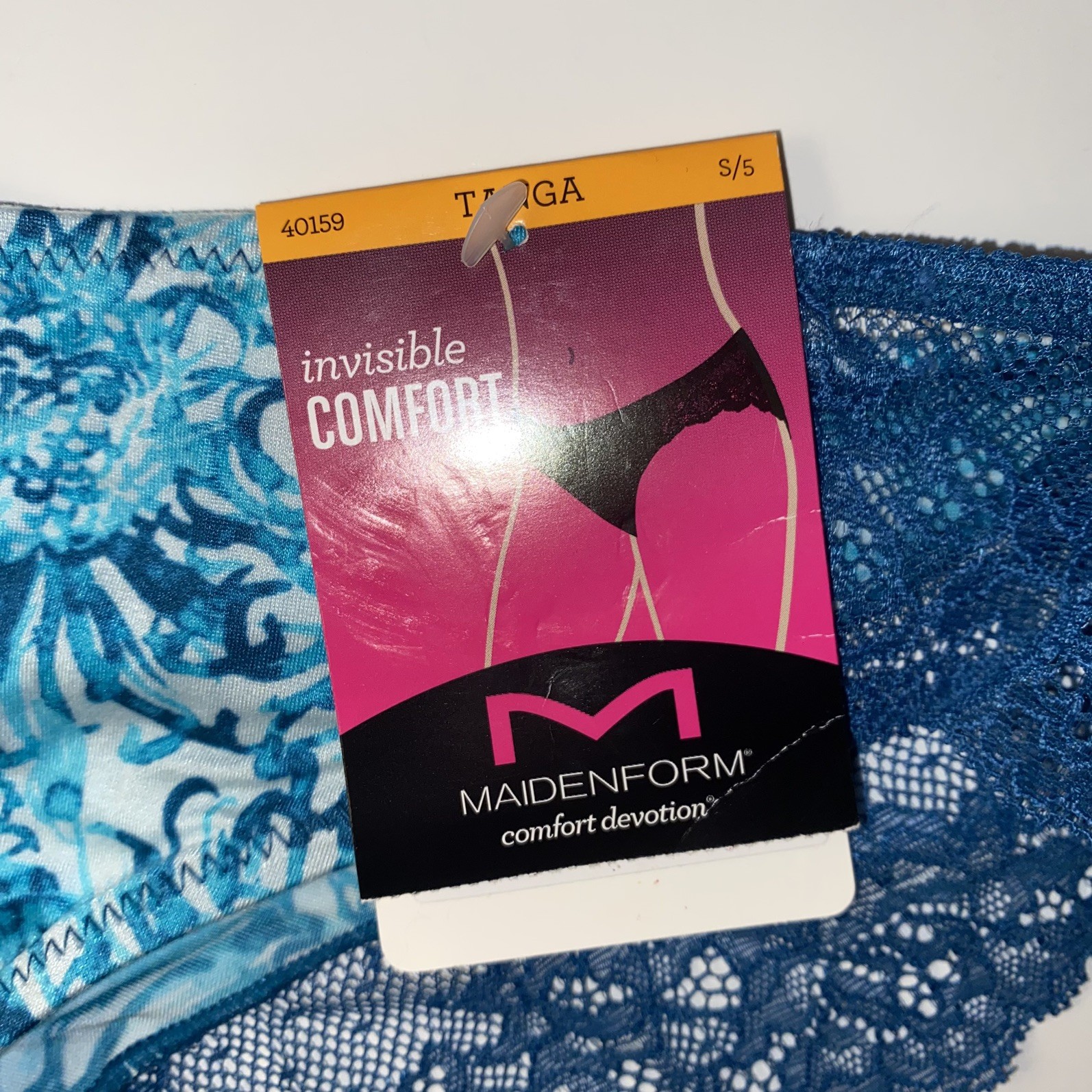 MAIDENFORM Comfort Devotion Blue Floral Tanga Panty Womens Sz Small 5 40159 NEW