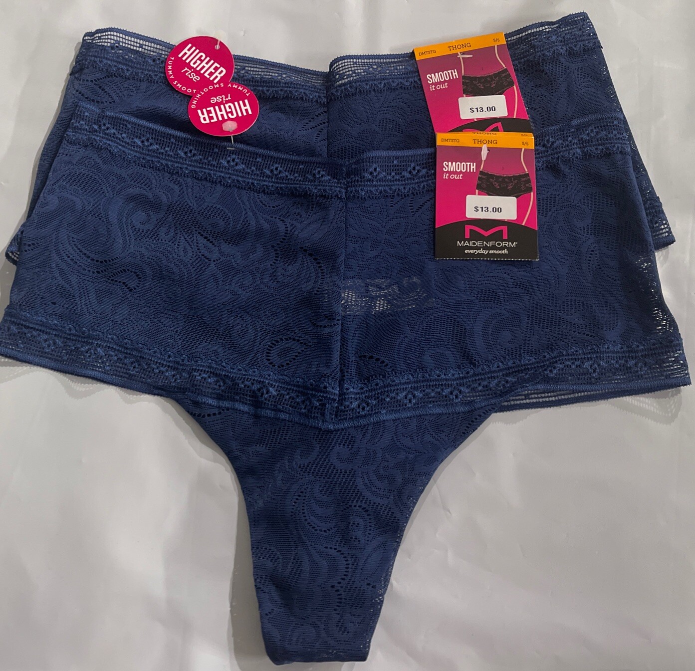 6 Pair Smooth It Out Lace Thong Panty Navy Blue NWT Small Underwear $79 Value