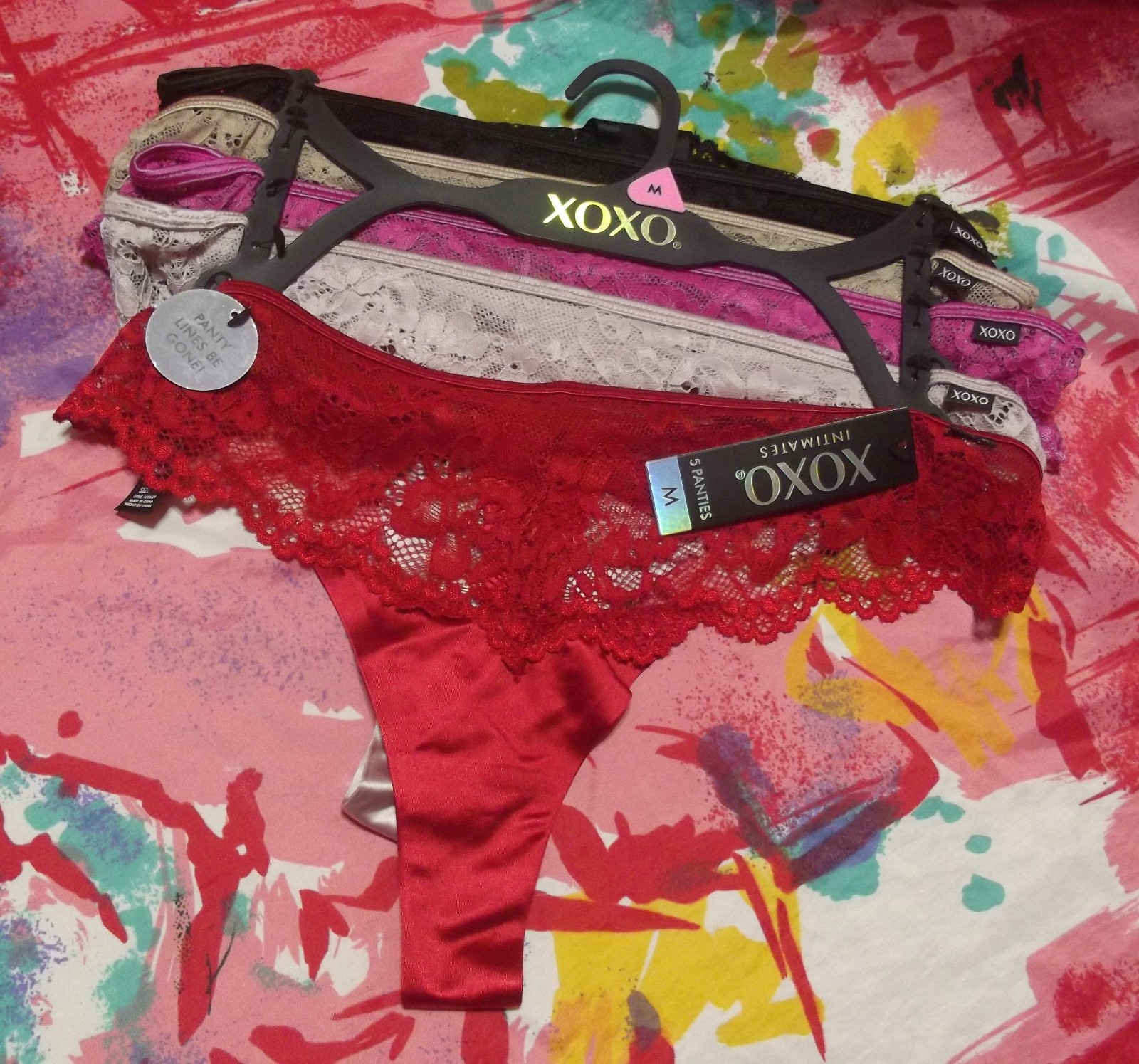 5 XOXO INTIMATES XO1695 5PKA EVERYDAY SEXY LACE THONG PANTIES M