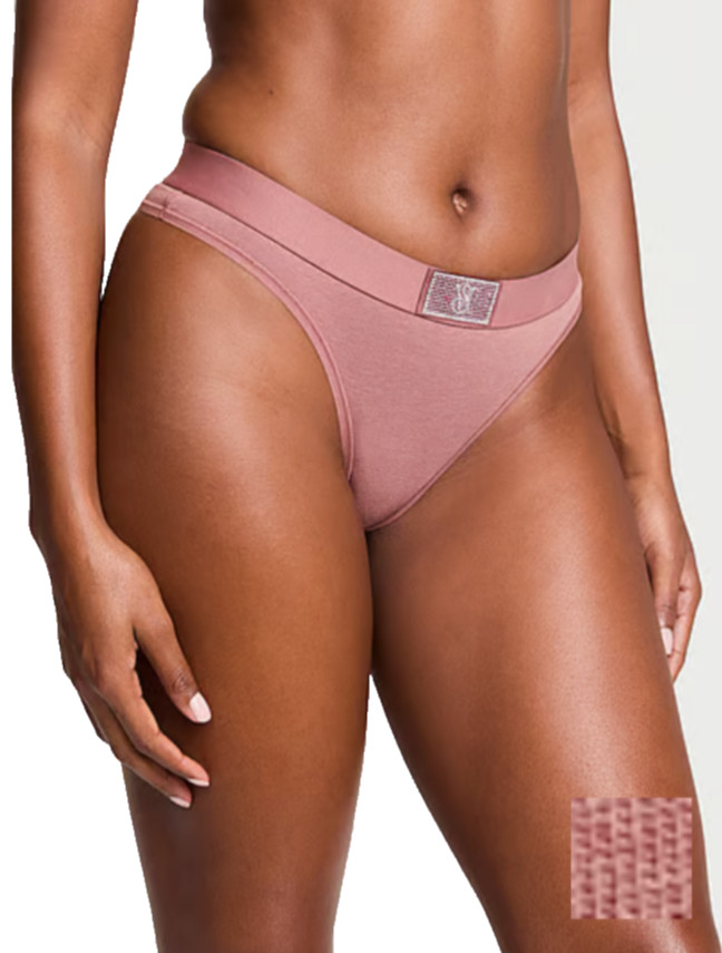 NEW Victoria’s Secret SHINE PATCH Rhinestone Cotton Thong Panty Vintage Rose XS