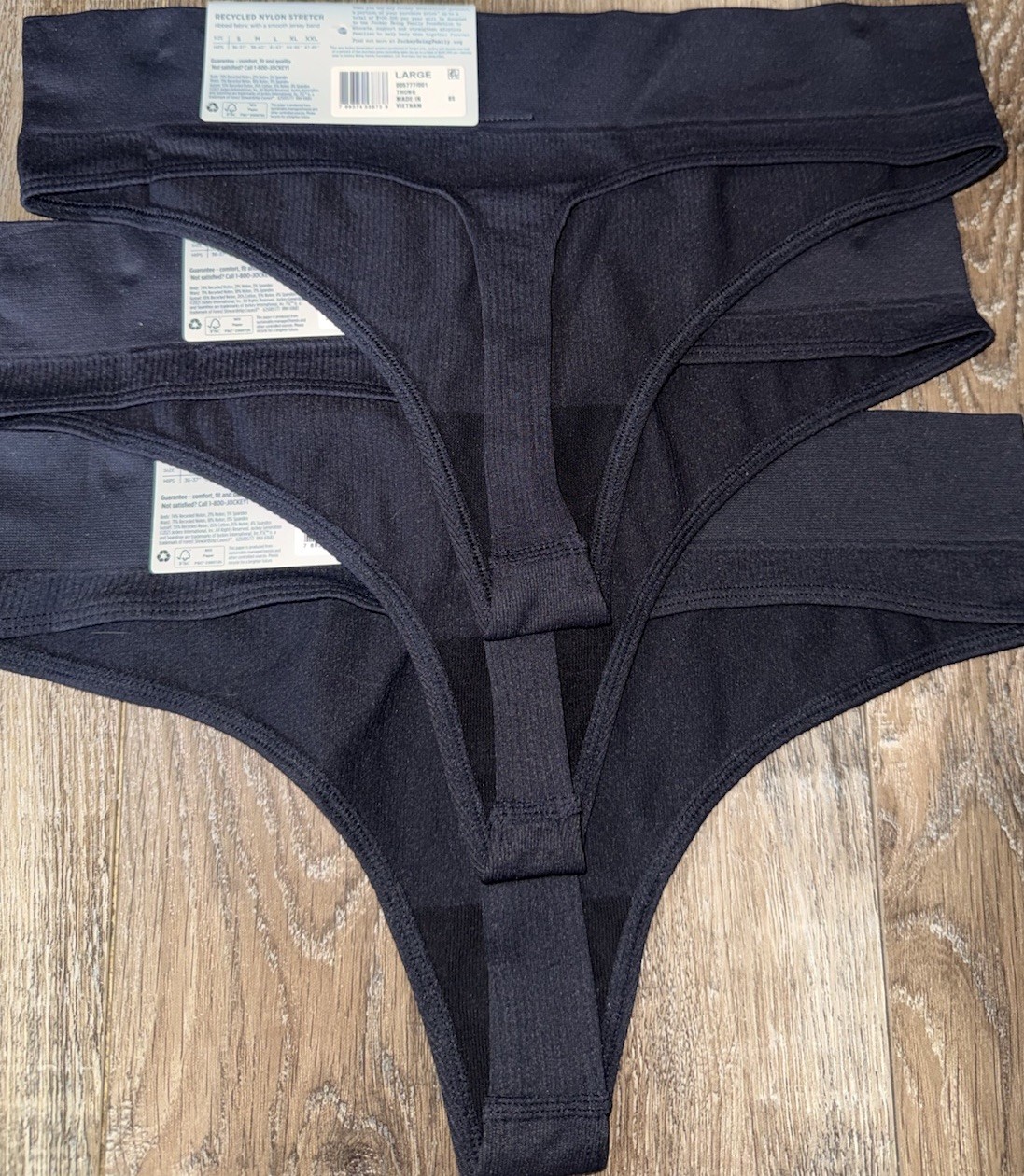 Jockey ~ 3-Pair Women’s Thong Ribbed Underwear Panties Nylon Blend Seamless ~ L