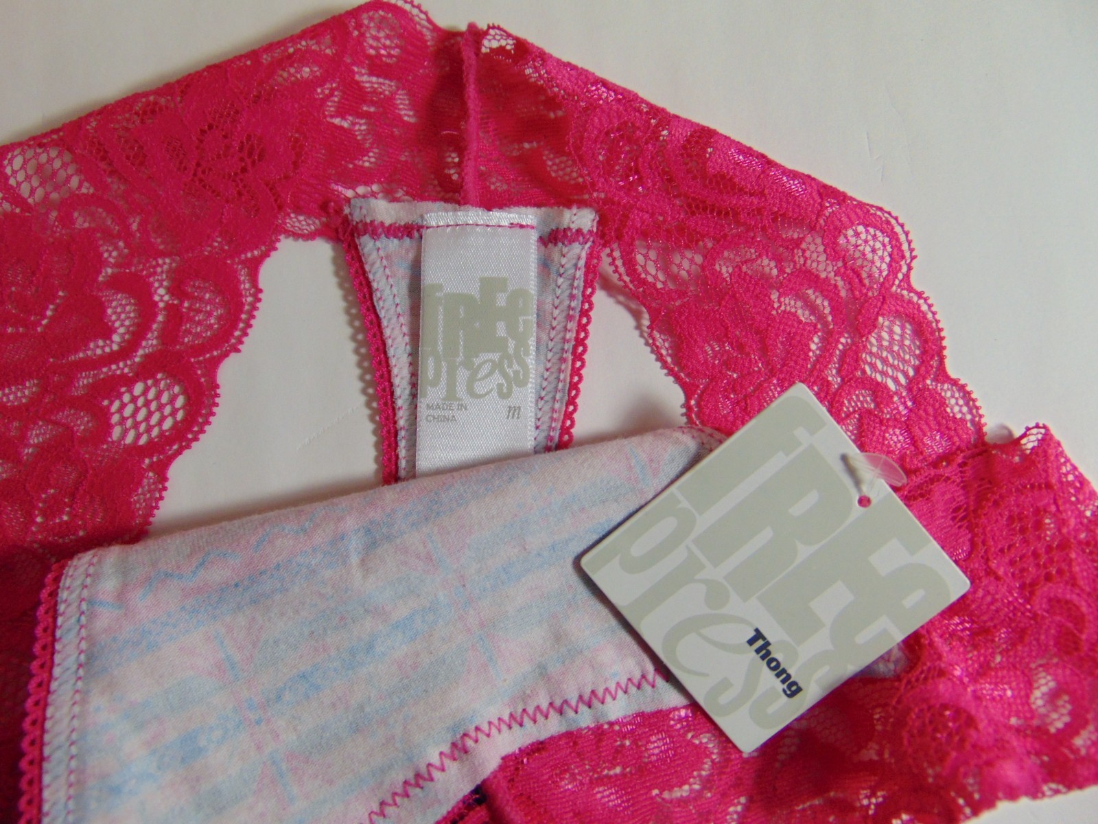 Women’s Free Press Pink Multi-Color Lacy Thong Panty Size M NWT