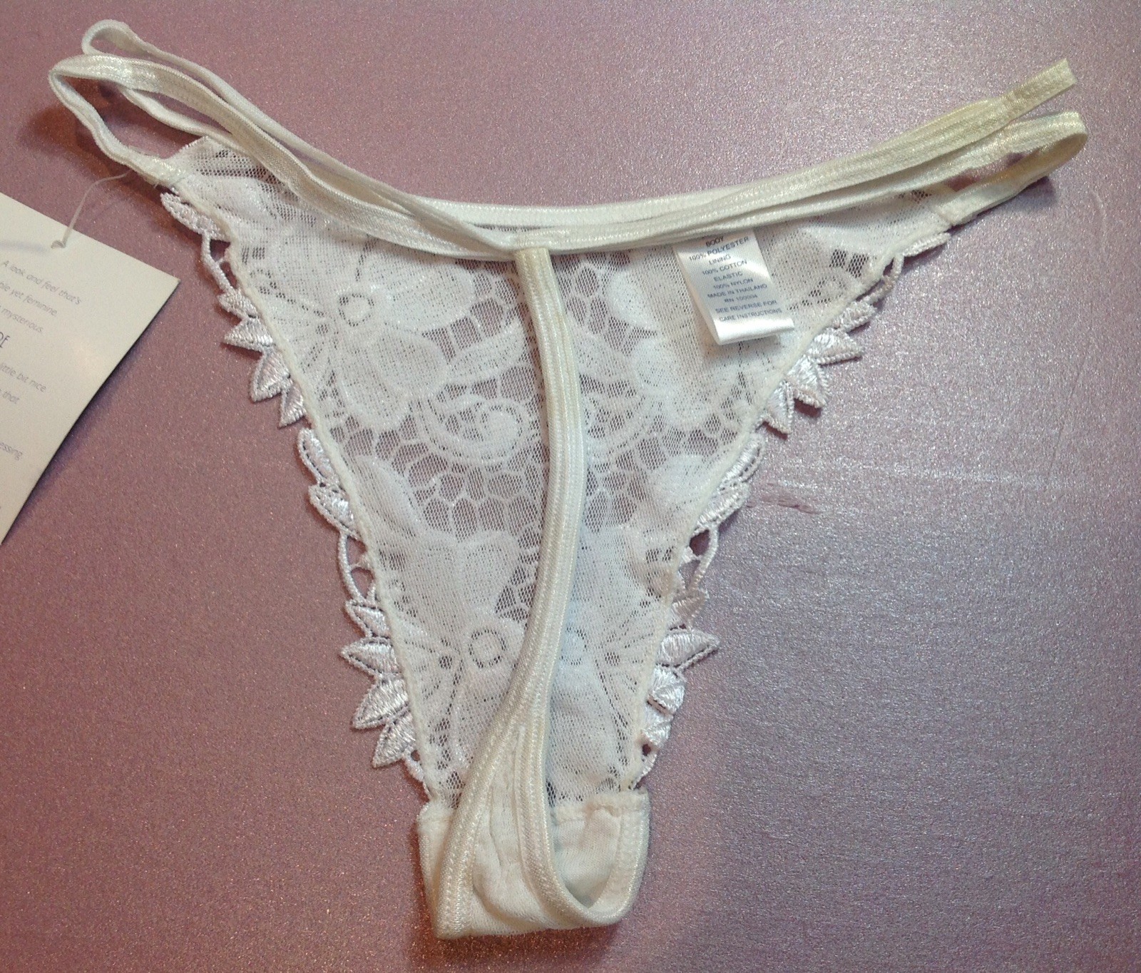 Women Panties,Thongs CAPRICIA O’DARE Size M/6 WhiteFloralFishnet DoubleWaistband