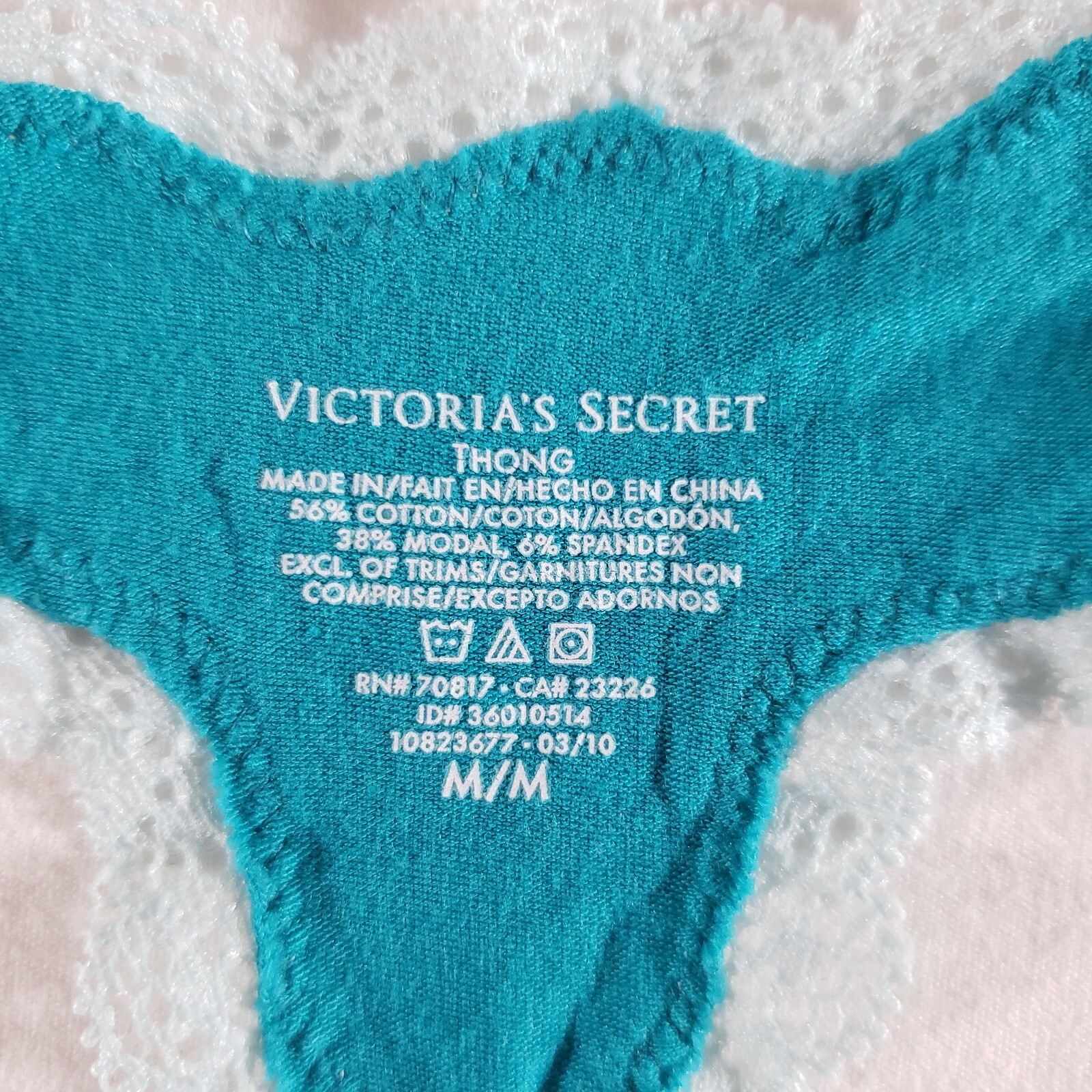 Victoria’s Secret Thong Medium Modal Teal Blue White Lace