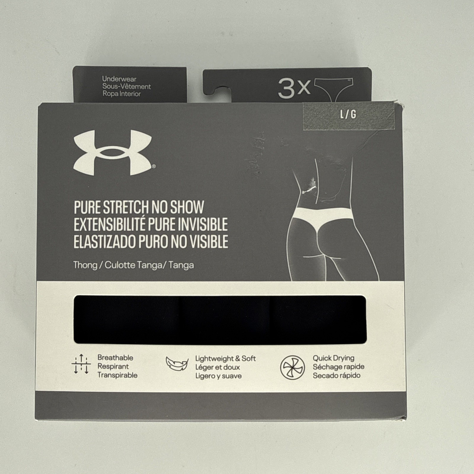 NIP Under Armour Pure Stretch No Show Women’s Large Black Thongs Panties 3 Pairs