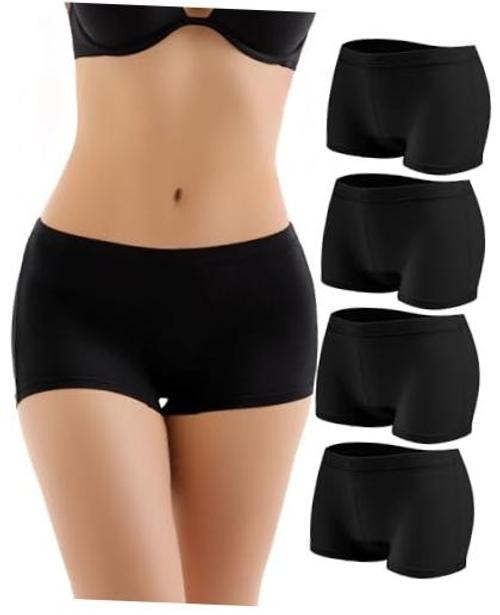 4 Pack Women’s Cotton Boyshorts Panties Boxer Briefs for Ladies Small Black