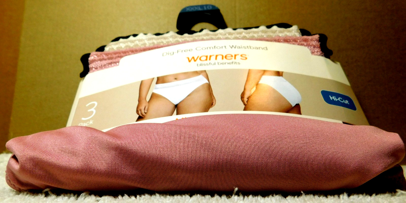 Warners~Woman’s Dig-Free Comfort Waistband Hi-Cut 3 Pk. Panties Size XXXL10 (DG)