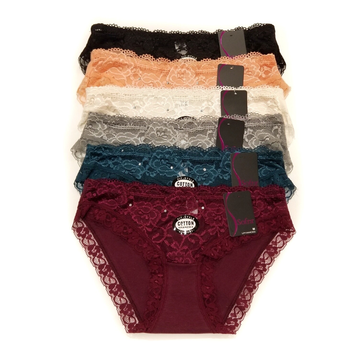 6 Pack Women Ladies Stretch Lace Front Comfortable Cotton Bikini panty Underwear