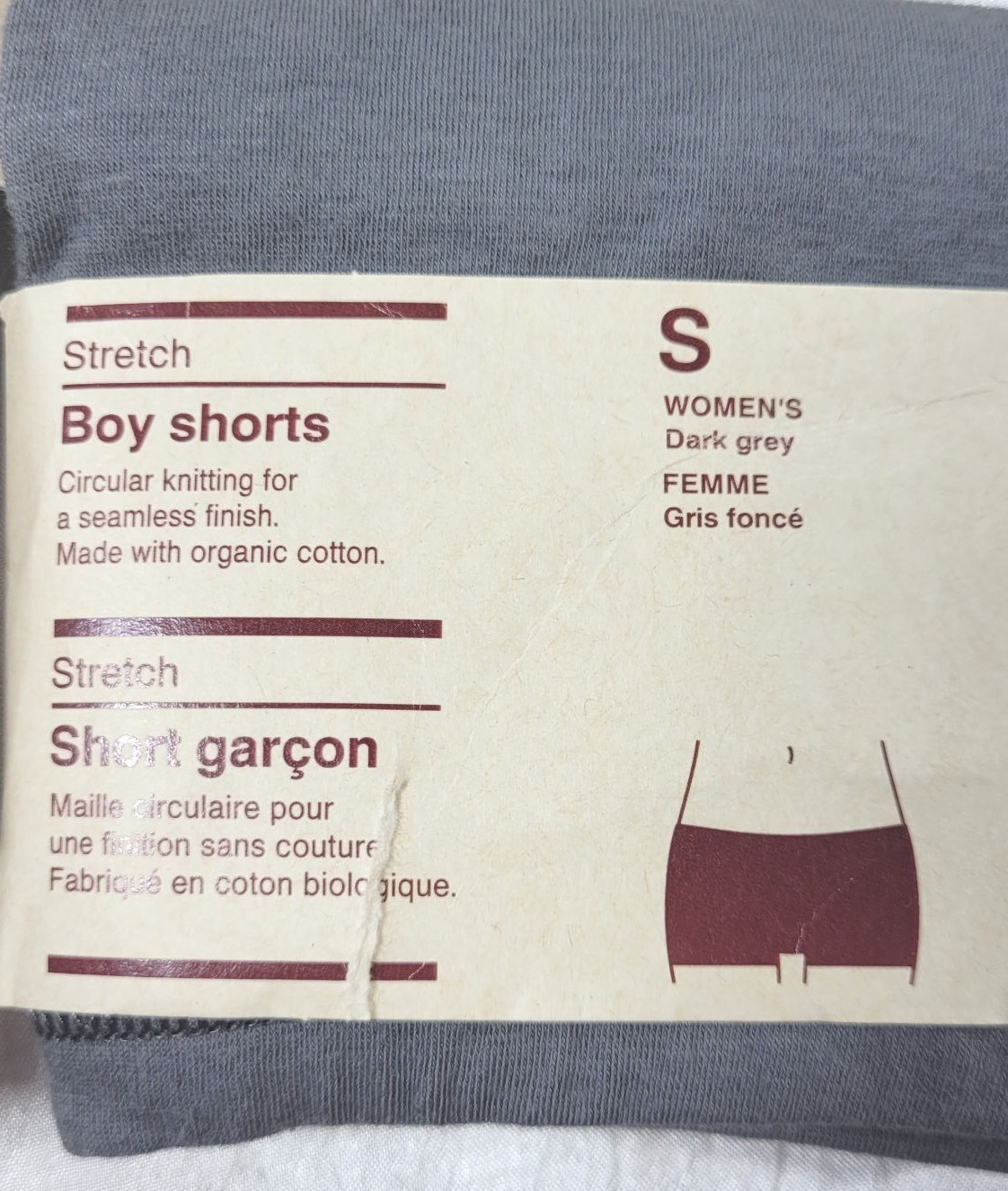 2 Pairs Muji Women’s Cotton Stretch Boy Shorts – Dark Gray & Black – Size Small