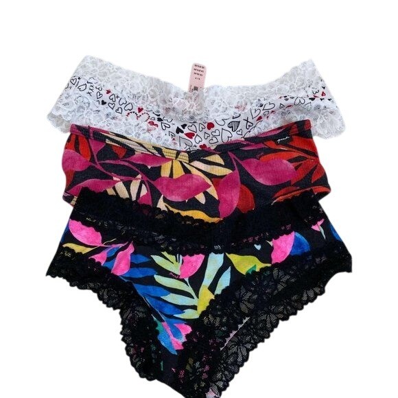 Victorias Secret Pink Cheeky Panty Bundle Lace & Floral Prints