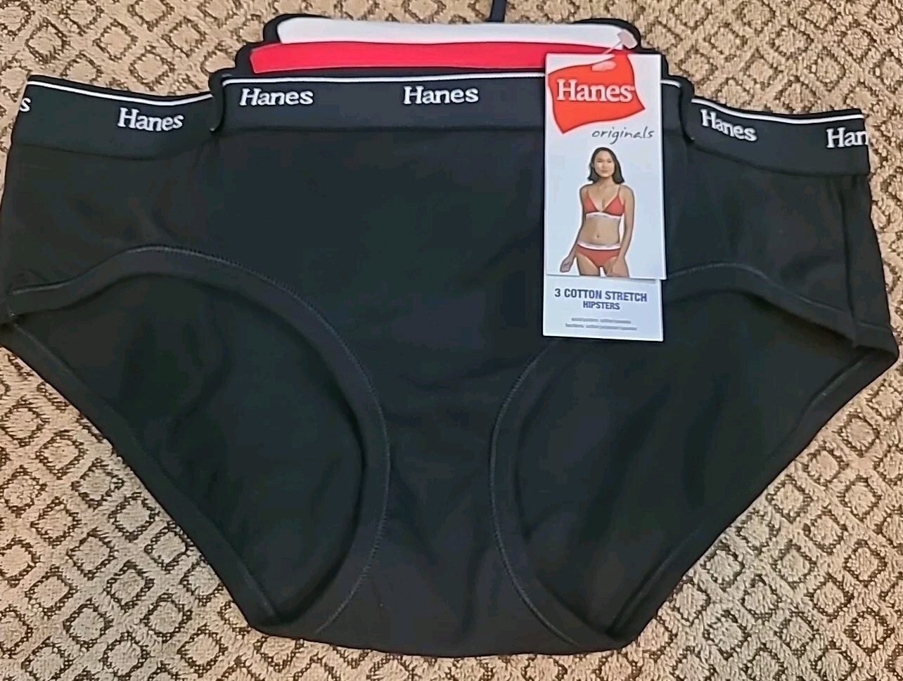 HANES LOGO LASERBOND 3 Pr Hipster Panties Breathable Stretch Cotton 6/M nwt