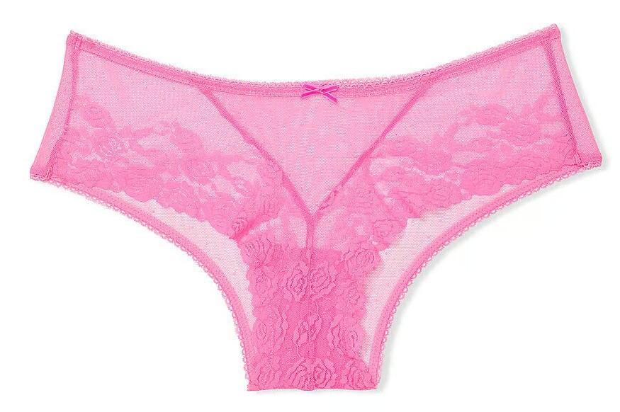 M Spring Taffy Pink Rose Floral ALL MESH Dot Victorias Secret CHEEKY Brief Panty