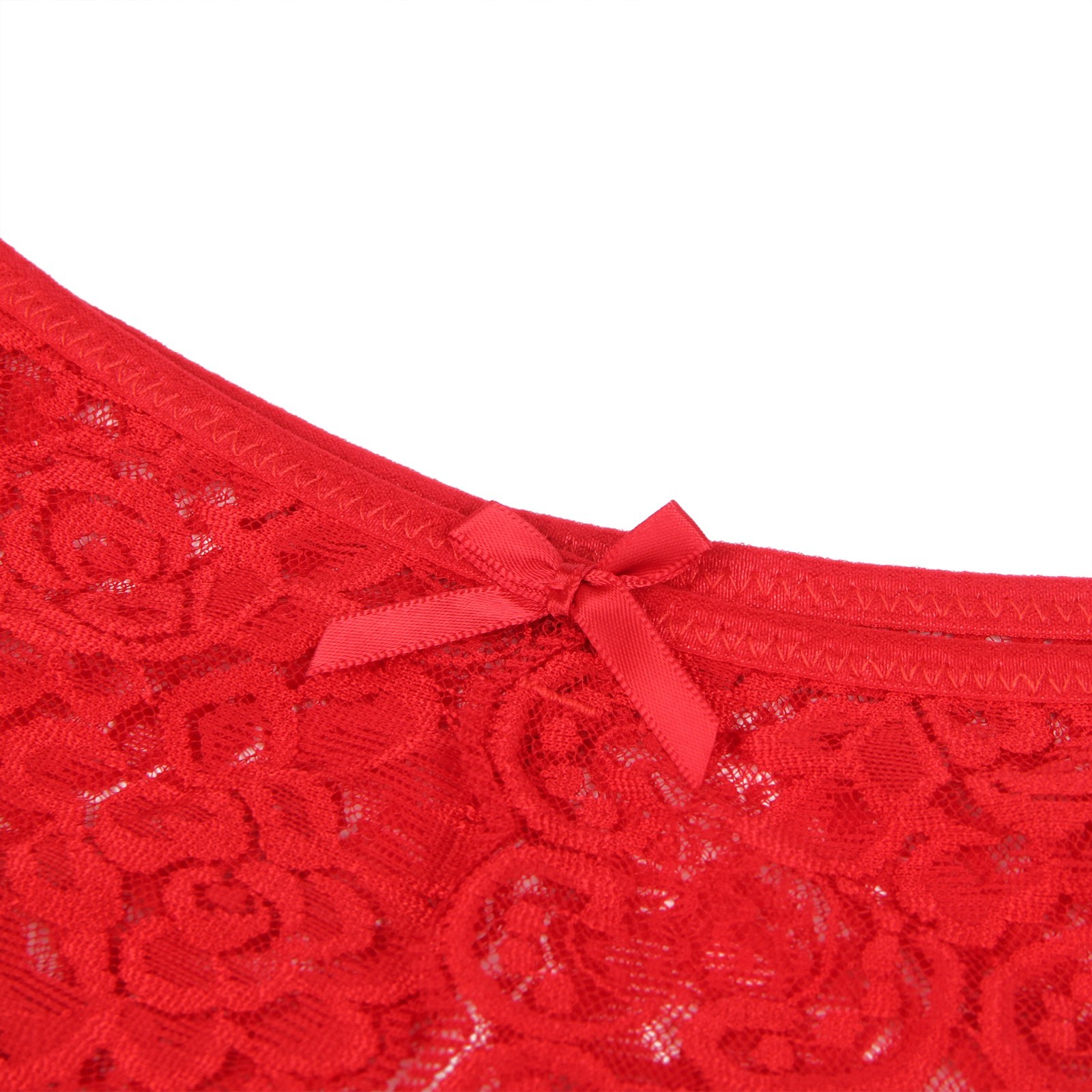 WOW BABE Red Floral Lace Bow Detail Open Crotch French Knickers Panty Size 12