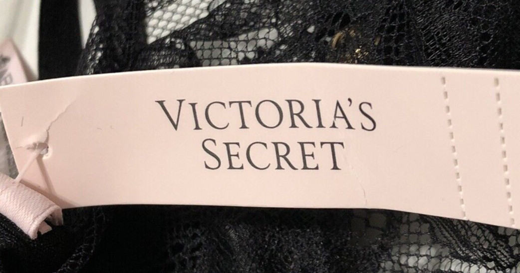 Victoria’s Secret NWT Very Sexy Large Black V String Thong Panty Rose Lace Metal
