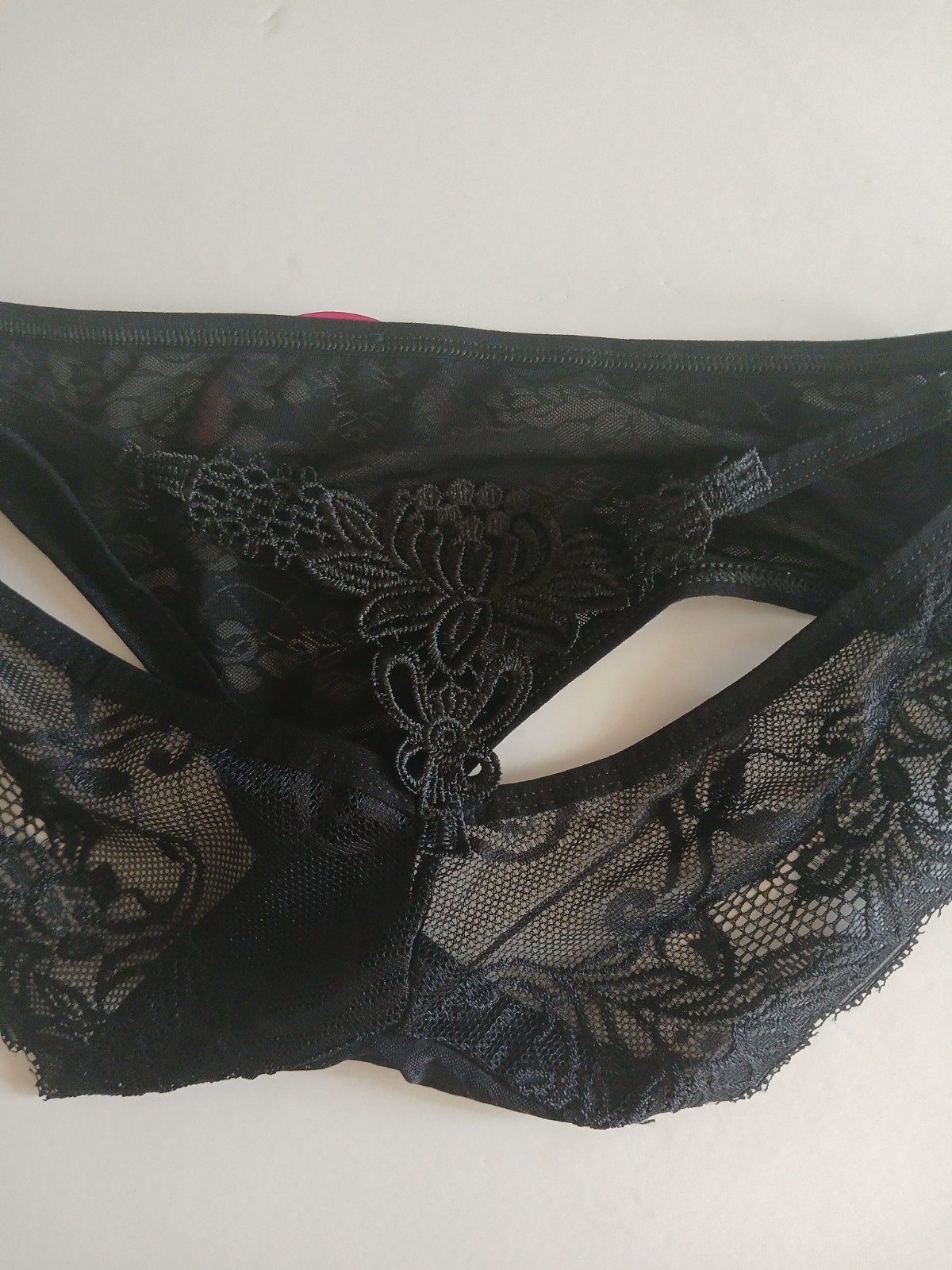 Women’s Sexy EMBROIDERED Butterfly & Lotus Applique Sz Sm Black Underwear NWT