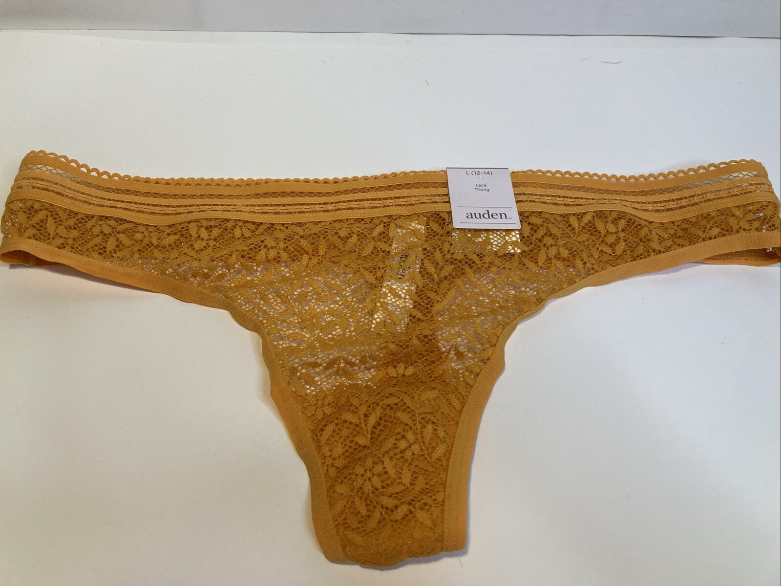 Auden Womens All Over Lace Thong Size L Mesh Waistband Gold Panties