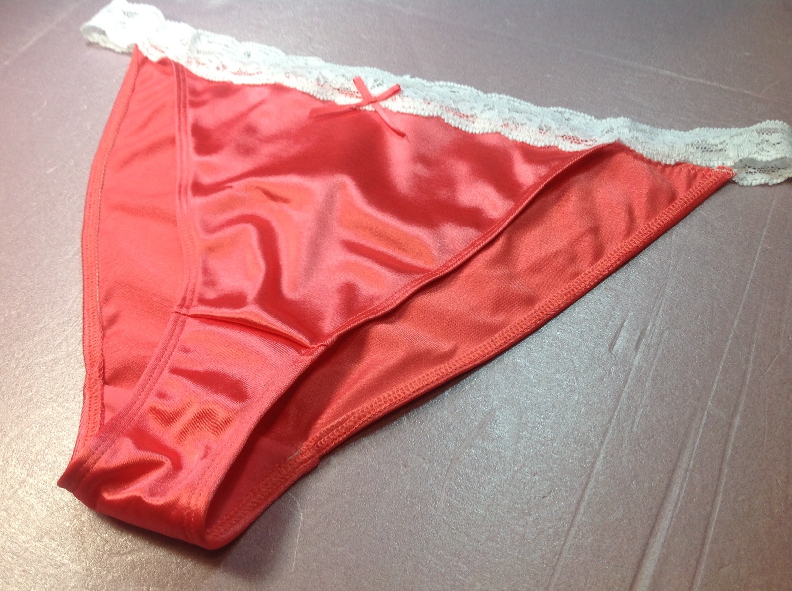 Women Panties,bikinis ILUSION Size M.Orange Satin Soft W/Fishnet Waistband&decor