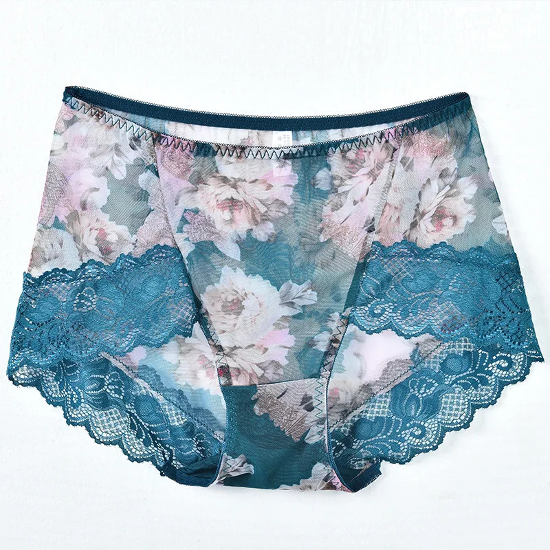 Mesh Lace Panties Mid Rise Womens Sheer Floral Panty Plus Size Underwear