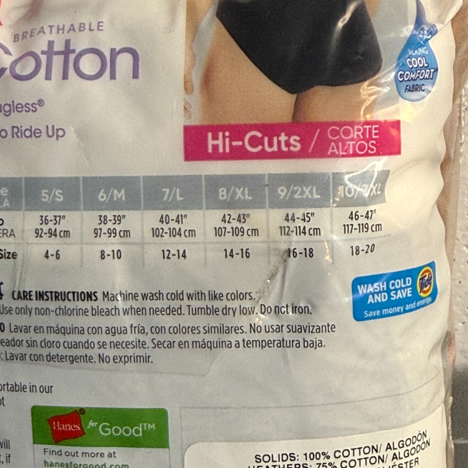 Hanes Womens Tagless Breathable Cotton Hi-Cuts 5-Pack Size 2XL (9) Comfort Fit