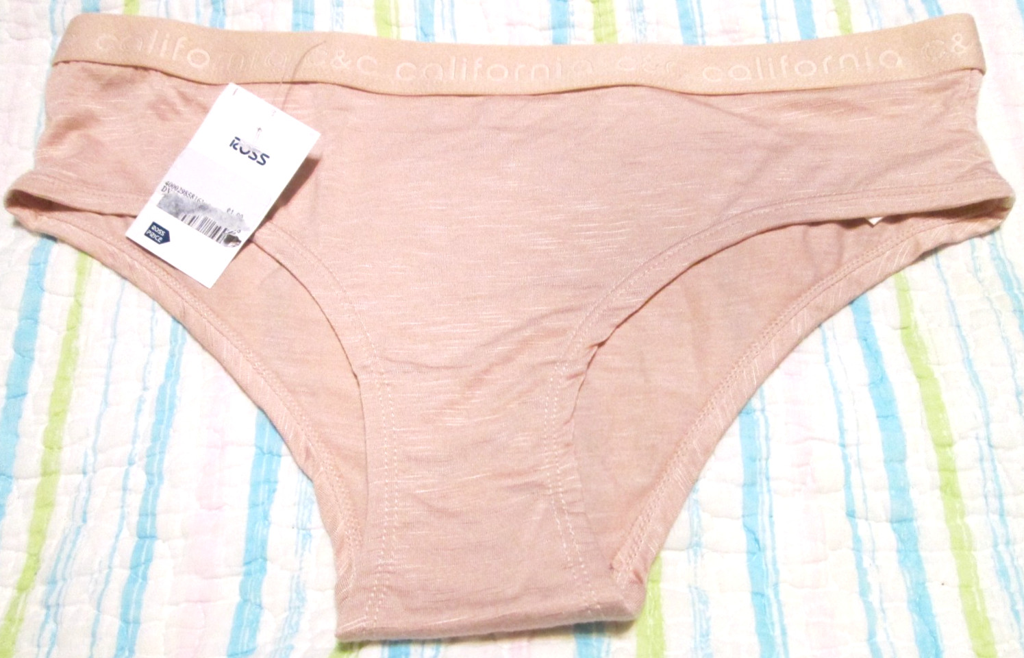 C & C California 1 pk Ladies’ cheeky BIKINI LOGO PANTY-SZ L-DUSTY ROSE-NEW-rayo
