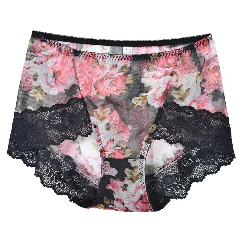 Mesh Lace Panties Mid Rise Womens Sheer Floral Panty Plus Size Underwear