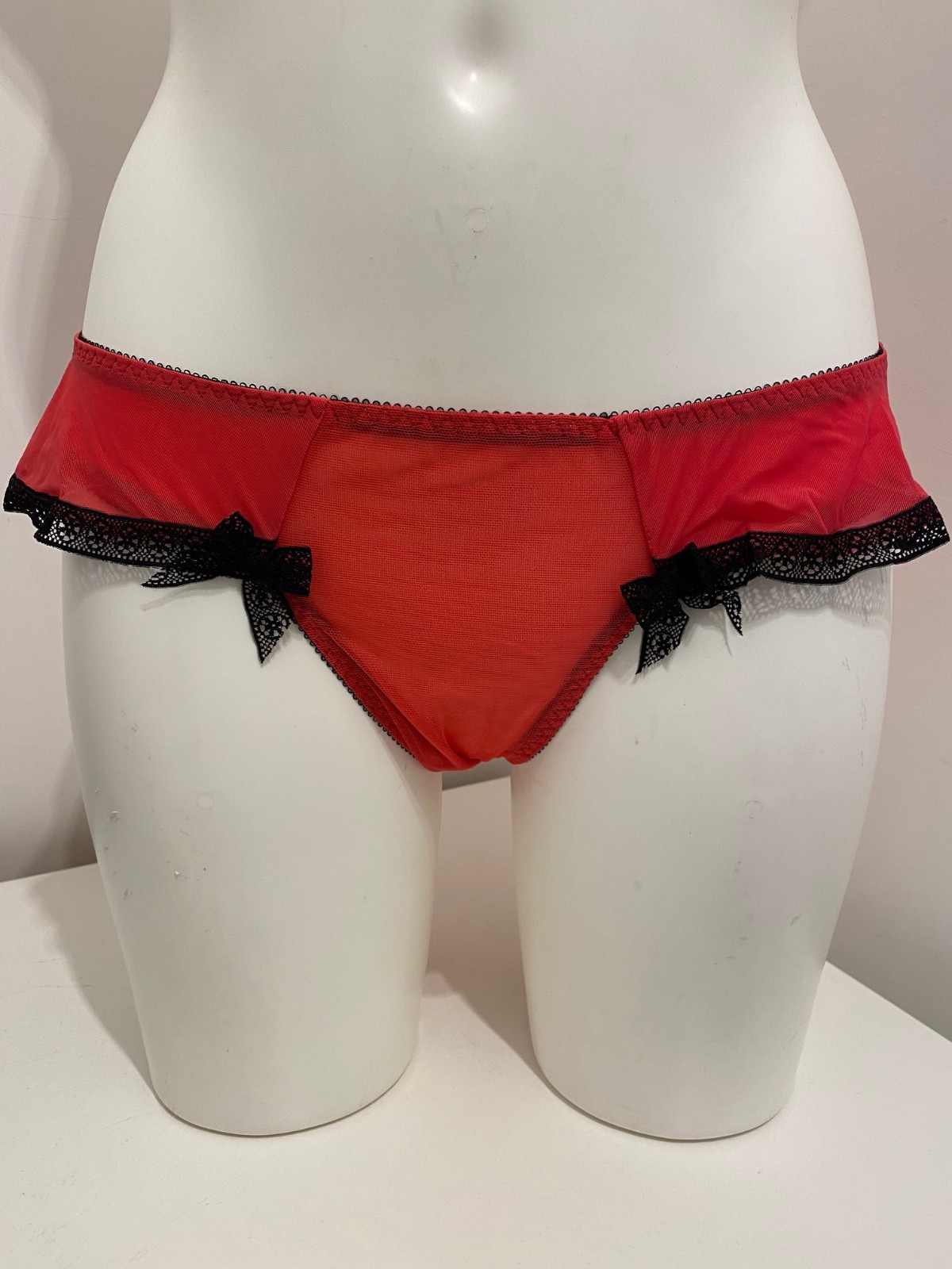 Miss Mandalay Raspberry Red Briefs XS 8 Skirted Knickers pants Sheer panties
