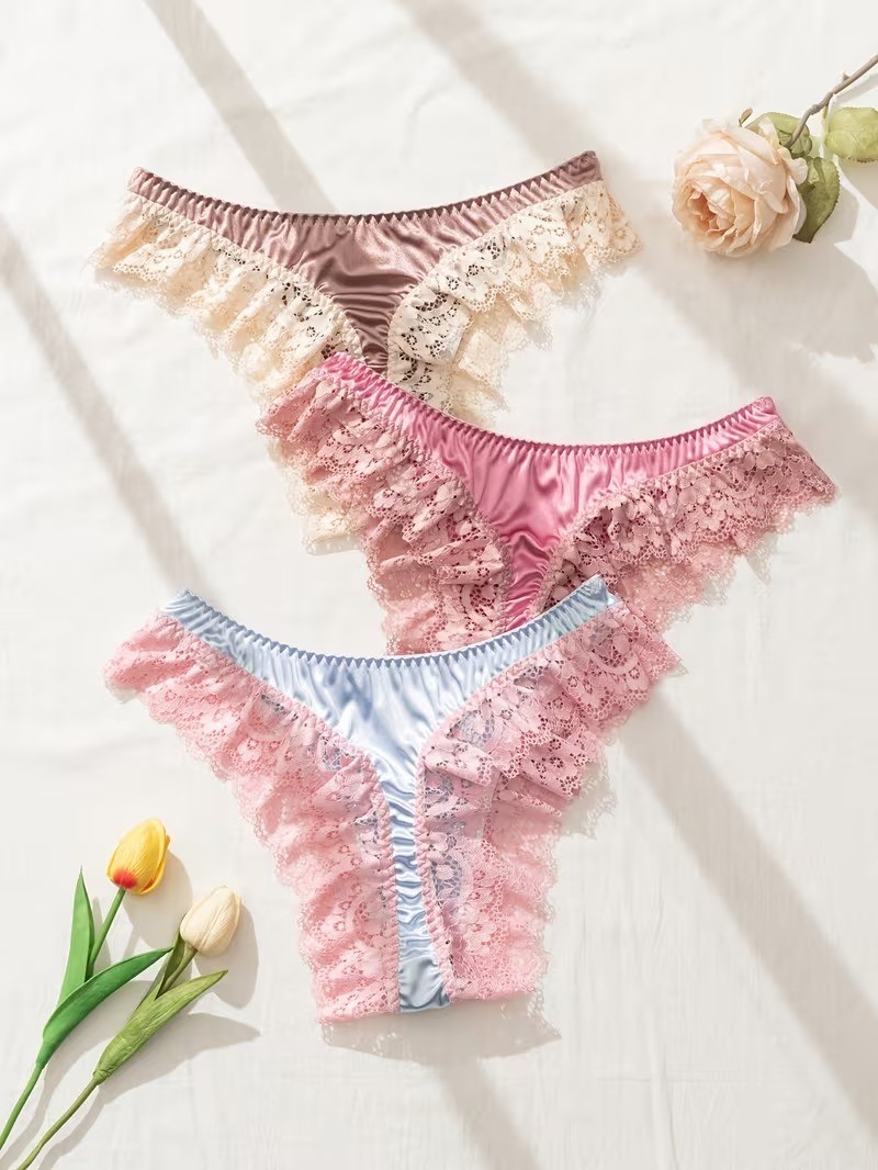 One Brand New Unisex Sissy Boy Satin with Lace Thong Panties Size Medium (BG54)