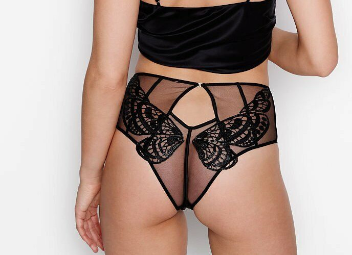 Victoria’s Secret Black Butterfly Luxe Cheeky Panties Size S High Waist Applique