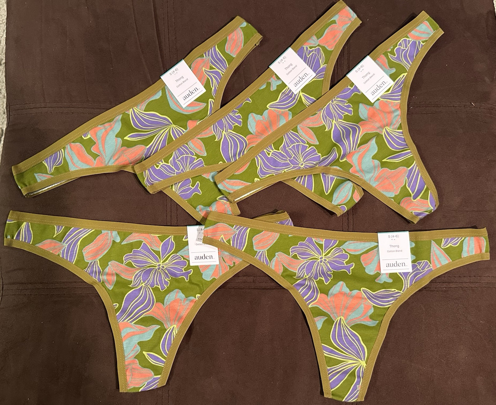 Auden Panties Womens Thong Size S 4-6 Bundle Flowers 5 pack