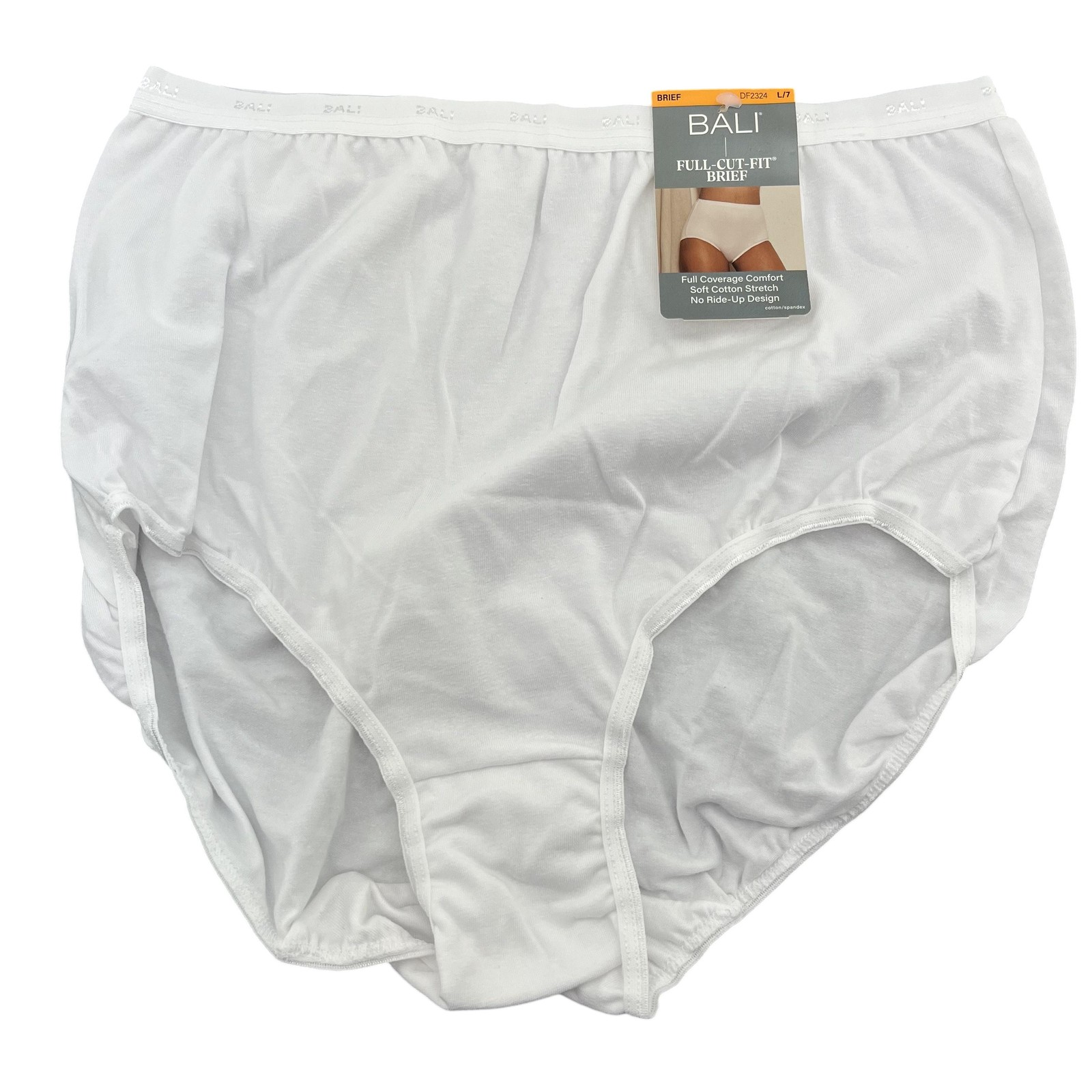 Bali Full-Cut-Fit Brief Womens Large White High Waist No Ride Up Panties DF2324